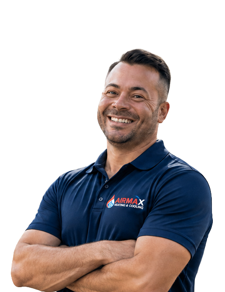 AIRMAX technician servicing an outdoor air conditioning unit